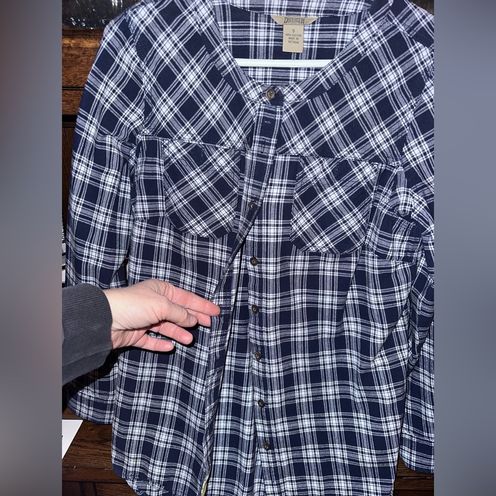 Duluth Trading Co 👚 Womens Blue Plaid Free Swingin' Tunic, Size Small, EUC! - Picture 4 of 4